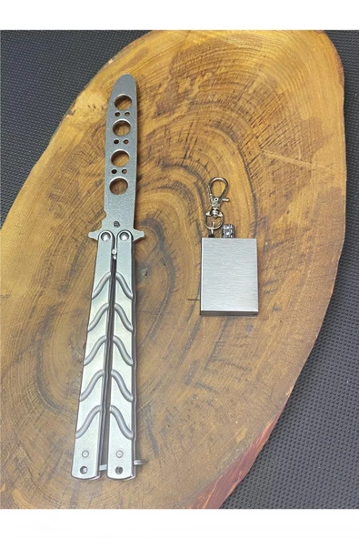 Alsepeteavm 21 cm Gümüş Eğitim Kelebek + Zippo Kibrit Çakmak Seti