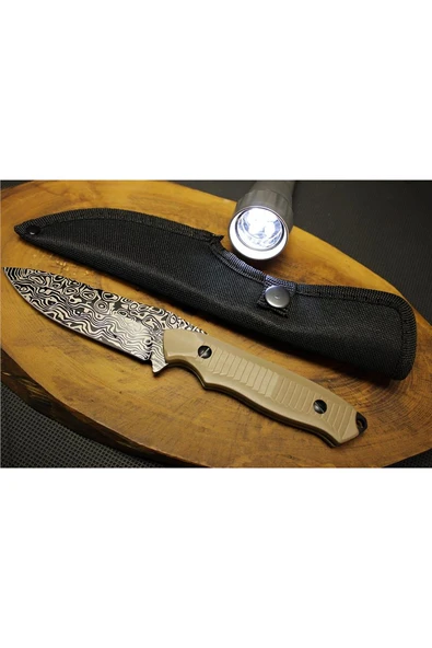 Alsepeteavm 23 cm Çelik Desenli Kamp ve Avcı Bıçağı Led Fener Hediyeli