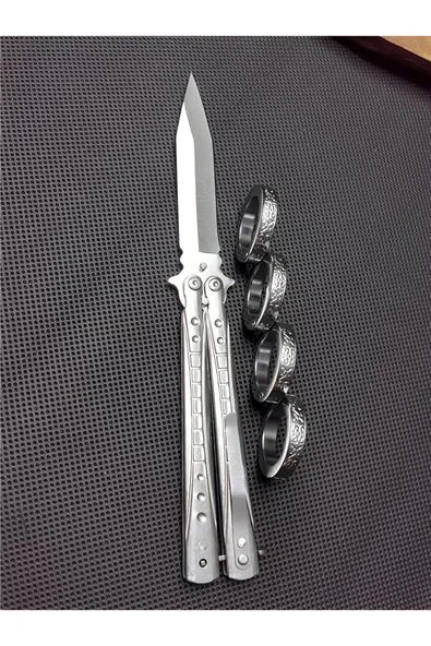 Alsepeteavm 21 cm Kelebek Paslanmaz Çelik Çakı ve  Katlanır Parmak Yüzük İle Beraber 5004586606