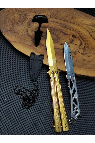 Alsepeteavm 21cm Gold Renk Kelebek ve 17cm Manuel Paslanmaz Çelik Çakı Seti 5004586639