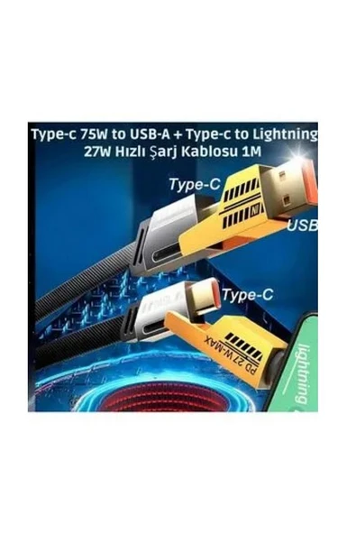 65w 4 In 1 Hızlı Şarj Naylon Örgülü Pd Hızlı Şarj Kablosu Iphone Android Uyumlu Kablo - 2