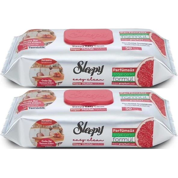 Sleepy Easy Clean Yüzey Temizlik Mutfak Havlusu-Mendili  50 Yaprak Greyfurt Yağlı (2Li Set) 100 Yprk ürün görseli