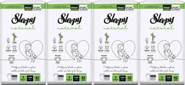 Sleepy Bebek Bezi Natural Beden:1 (2-5KG) Yeni Doğan Newborn 168 Adet Jumbo Pk (4PK*42)