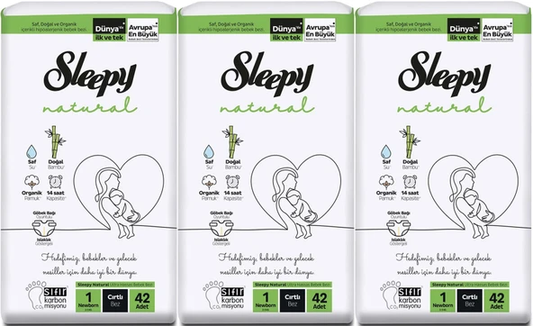 Sleepy Bebek Bezi Natural Beden:1 (2-5KG) Yeni Doğan Newborn 126 Adet Jumbo Pk (3PK*42)