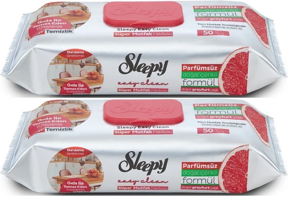 Sleepy Easy Clean Yüzey Temizlik Mutfak Havlusu-Mendili  50 Yaprak Greyfurt Yağlı (2Li Set) 100 Yprk