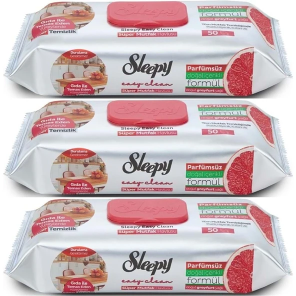 Sleepy Easy Clean Yüzey Temizlik Mutfak Havlusu-Mendili  50 Yaprak Greyfurt Yağlı (3Lü Set) 150 Yprk - 1