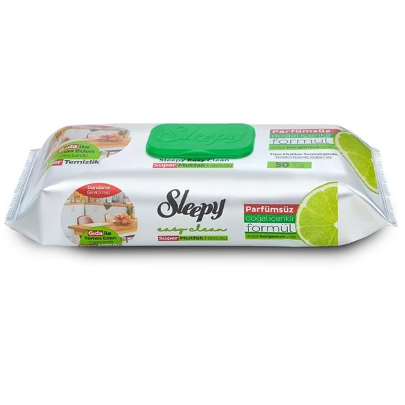 Sleepy Easy Clean Yüzey Temizlik Mutfak Havlusu - Mendili  50 Yaprak Bergomot Yağlı Plastik Kapaklı