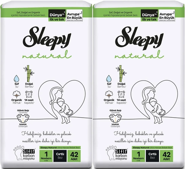 Sleepy Bebek Bezi Natural Beden:1 (2-5KG) Yeni Doğan Newborn 84 Adet Jumbo Pk (2PK*42)