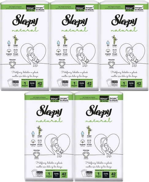 Sleepy Bebek Bezi Natural Beden:1 (2-5KG) Yeni Doğan Newborn 210 Adet Jumbo Pk (5PK*42)