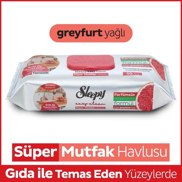 Sleepy Easy Clean Yüzey Temizlik Mutfak Havlusu-Mendili  50 Yaprak Greyfurt Yağlı (5Li Set) 250 Yprk - 3