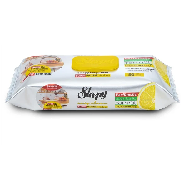 Sleepy Easy Clean Yüzey Temizlik Mutfak Havlusu - Mendili  50 Yaprak Limon Yağlı Plastik Kapaklı