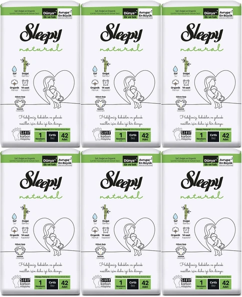 Sleepy Bebek Bezi Natural Beden:1 (2-5KG) Yeni Doğan Newborn 252 Adet Jumbo Pk (6PK*42)