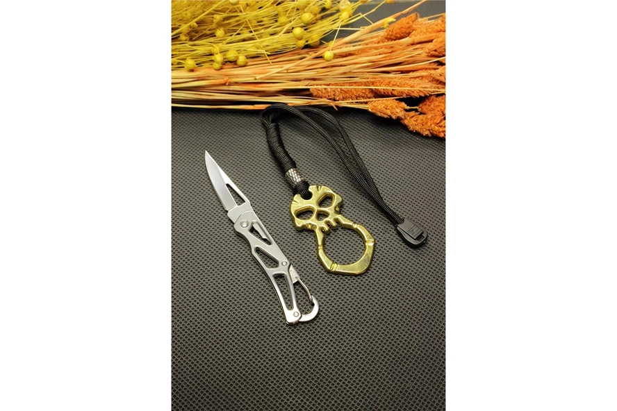 Alsepeteavm 14 cm Çelik Manuel Çakı ve Gold Parmak Mustalı Set