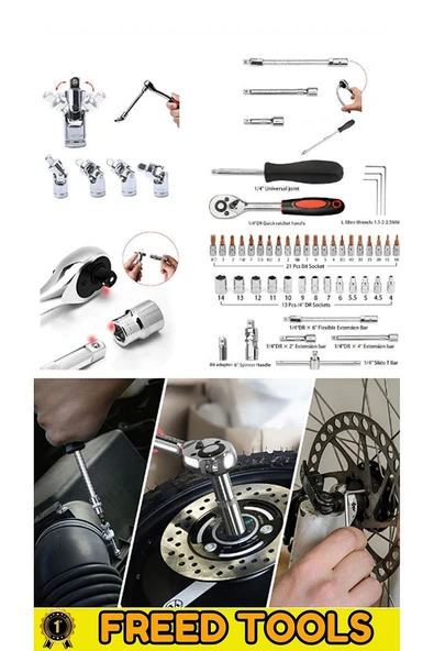58 Parça 46mini Lokma Takımı Otomatik Cırcırlı 1/4" 12 Parça Kombine Açık Ağız-yıldız Anahtar Takım - 2