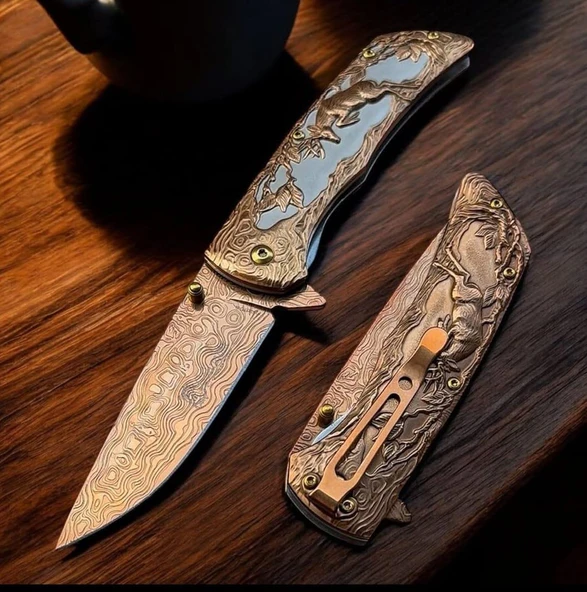 Alsepeteavm Browning Gökkuşağı Kurt Desenli Otomatik Kamp Çakısı