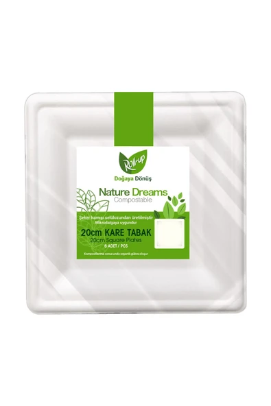 Alsepeteavm  Roll-up Doğa Dostu Kare Karton Tabak 20cm 6lı