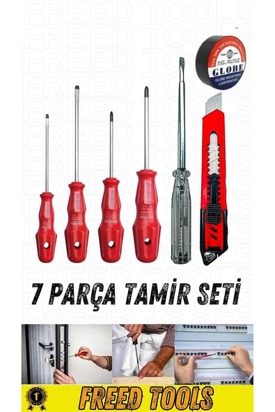 7 Parça Tamir Seti / 4'lü Tornavida Seti ,Kontrol Kalemi ,Maket Bıçağı ,Elektrik Bandı