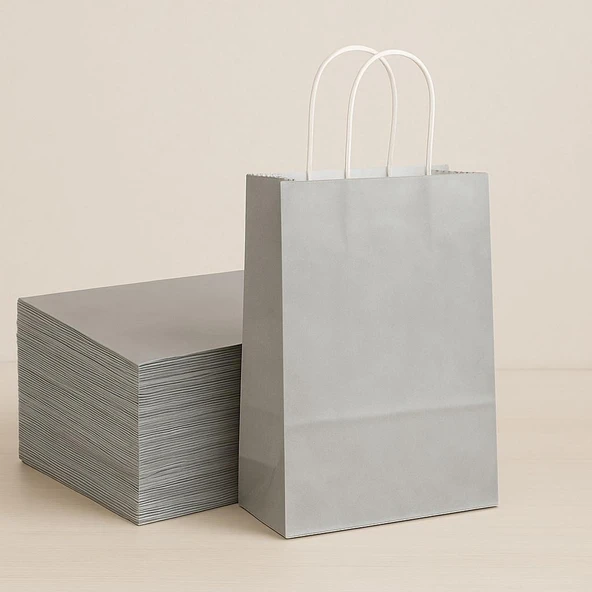 Alsepeteavm  Roll-up Kraft Çanta Gümüş Büyük Boy 31x41cm 25li