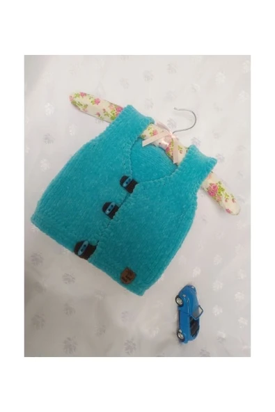 MAMSHOP ERKEK BEBEK YELEK MAVİ KADİFE - 3