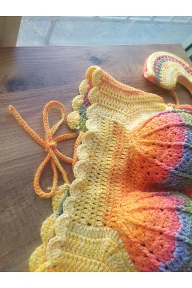 MAM Handmade Renkli Kol Detaylı Büstiyer Crop Top - 4