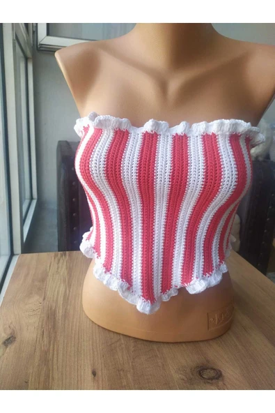 MAM Kırmızı - Beyaz Üçgen Korse Crop Büstiyer