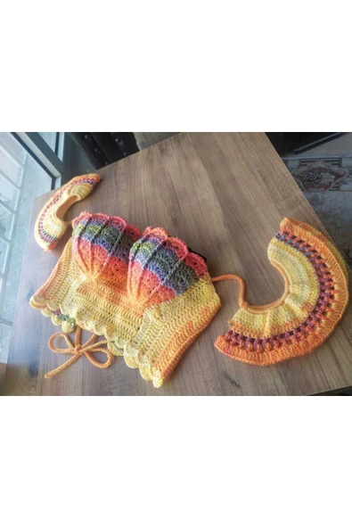 MAM Handmade Renkli Kol Detaylı Büstiyer Crop Top - 5