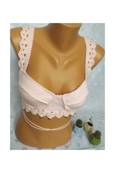 MAMSHOP KADIN CROP BÜSTİYER PUDRA