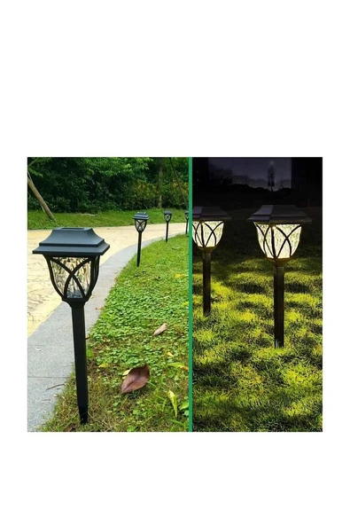 2'li Paket Güneş Enerjili Ve Gece Sensörlü Dikey Çime Saplamalı Ferforje Bahçe Lambası