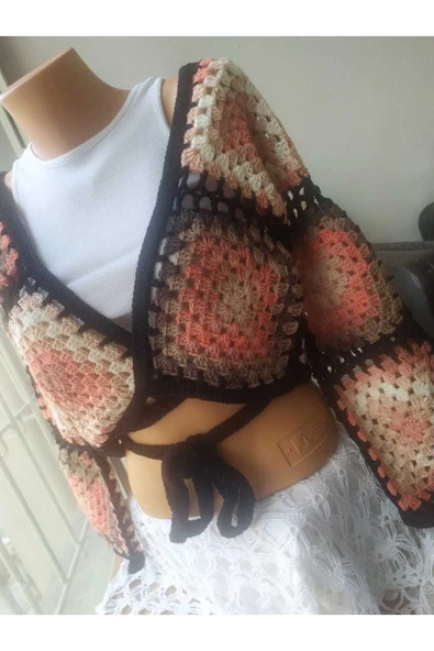 MAM Crop Hırka Motifli Baharlık Handmade