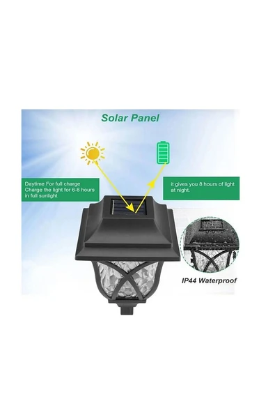 2'li Paket Güneş Enerjili Ve Gece Sensörlü Dikey Çime Saplamalı Ferforje Bahçe Lambası - 5