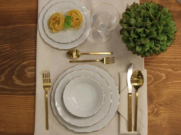 Porland Wavy Altın Yaldız 60 Parça Yemek Takımı - 2