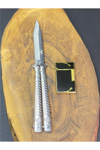 Alsepeteavm 21 cm Gümüş Kelebek + Dupont Tarz Çakmak Seti