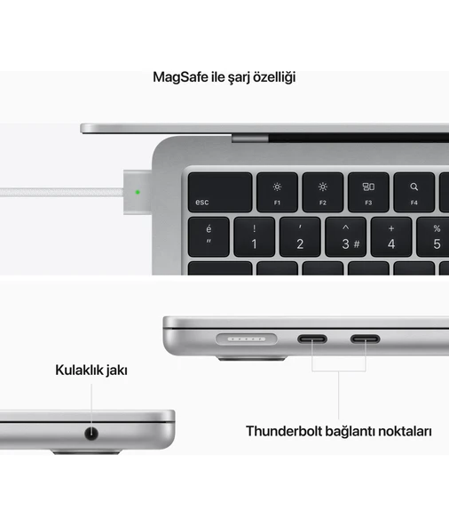 Apple MacBook Air M2 Çip 8GB 512GB SSD macOS 13" Taşınabilir Bilgisayar Gümüş MLY03TU/A - 7