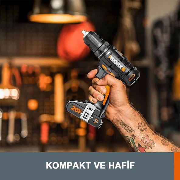 WORX WX108 20Volt/2.0Ah. Li-ion Çift Akülü Profesyonel Şarjlı Matkap - 10