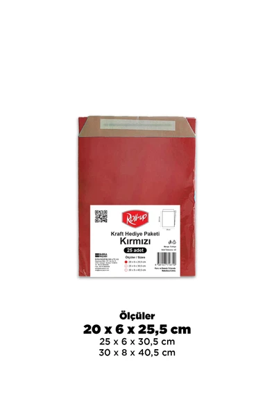 Alsepeteavm  Roll-up Kraft Hediye Paketi Kırmızı 20x6x25,5x4,5 25li