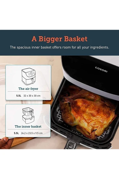 Cosori Premium XXL Airfryer 5.5 lt Yağsız Beyaz Fritöz - 6