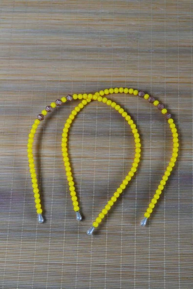 Kız Çocuk Renkli Boncuklu Taç Sarı 10 Adet - Resim 3