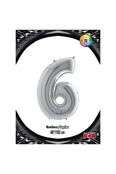 Alsepeteavm 6 Rakam Gümüş Folyo Balon 40"