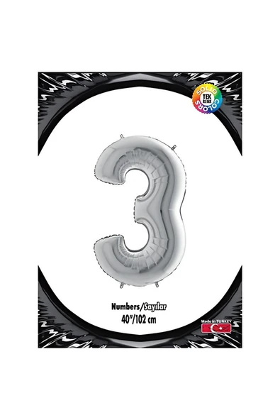 Alsepeteavm 3 Rakam Gümüş Folyo Balon 40"