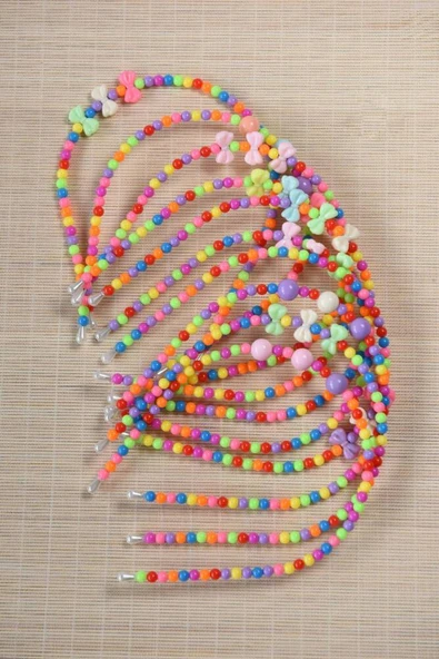 Kız Çocuk Renkli Boncuklu Taç Çok Renkli 10 Adet - Resim 4