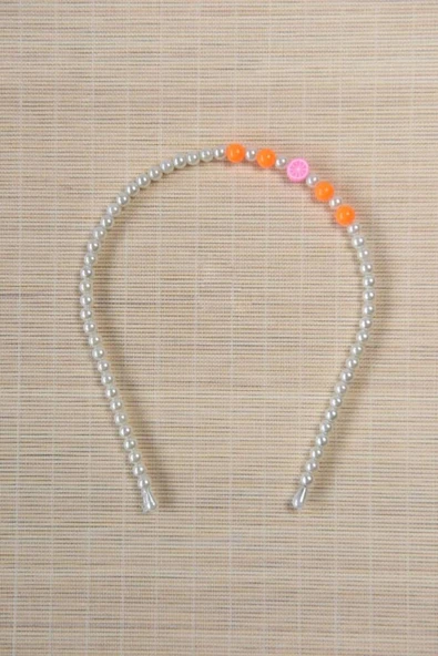 Kız Çocuk Renkli Boncuklu Taç Turuncu 10 Adet ürün görseli