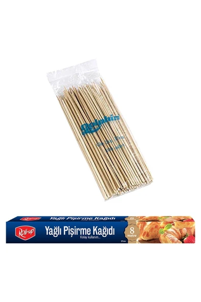 Alsepeteavm  Roll-up 8 Metre Pişirme Kağıdı Ve 100lü Bambu Çöp Şiş Set