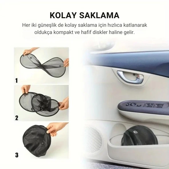 Coofbe Uv Korumalı 2 Adet Araç Yan Cam Güneşlik Sineklik 65x38cm Araç Yan Cam Güneşlik Araç Perdesi - 9