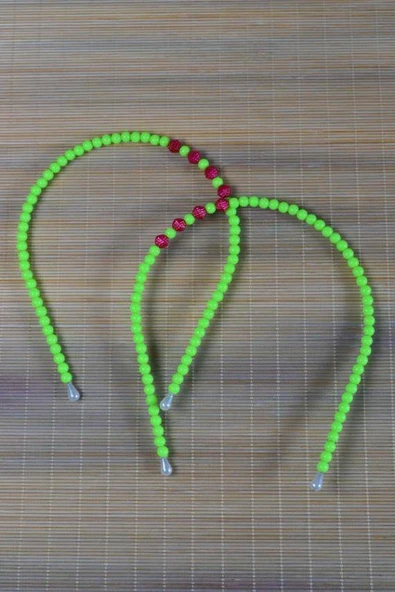 Kız Çocuk Renkli Boncuklu Taç Yeşil 10 Adet - Resim 3