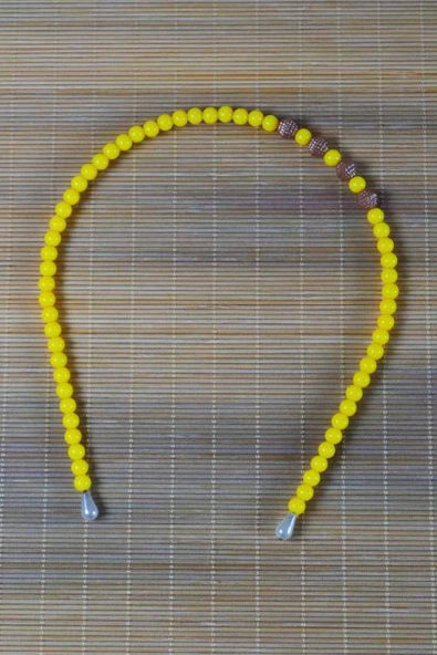 Kız Çocuk Renkli Boncuklu Taç Sarı 10 Adet ürün görseli 1