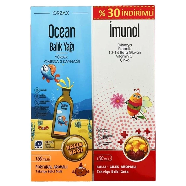 Ocean Portakal Balık Yağı 150 Ml + İmunol 150 Ml Şurup %30 İndirimli