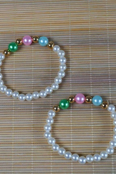 İnci Çocuk Bileklik Beyaz 10 Adet - Resim 3