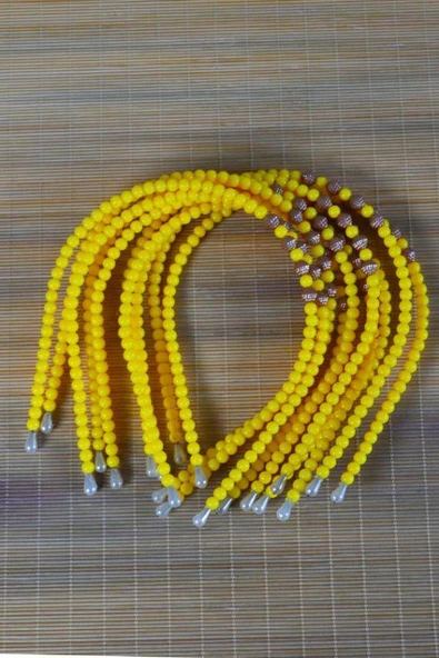 Kız Çocuk Renkli Boncuklu Taç Sarı 10 Adet - Resim 5