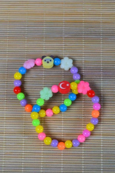 Renkli Boncuklu Çocuk Bileklik 10 Adet ürün görseli 1