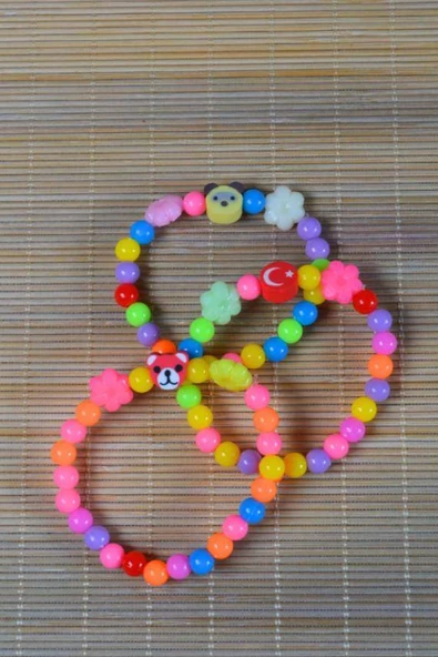 Renkli Boncuklu Çocuk Bileklik 10 Adet - Resim 3